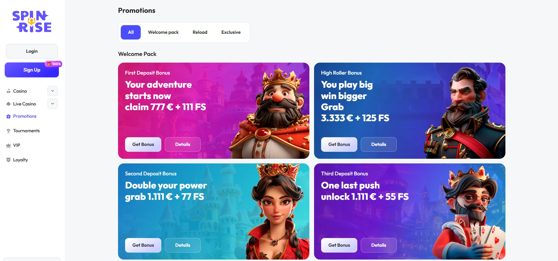 Types of Spinrise Casino Bonuses
